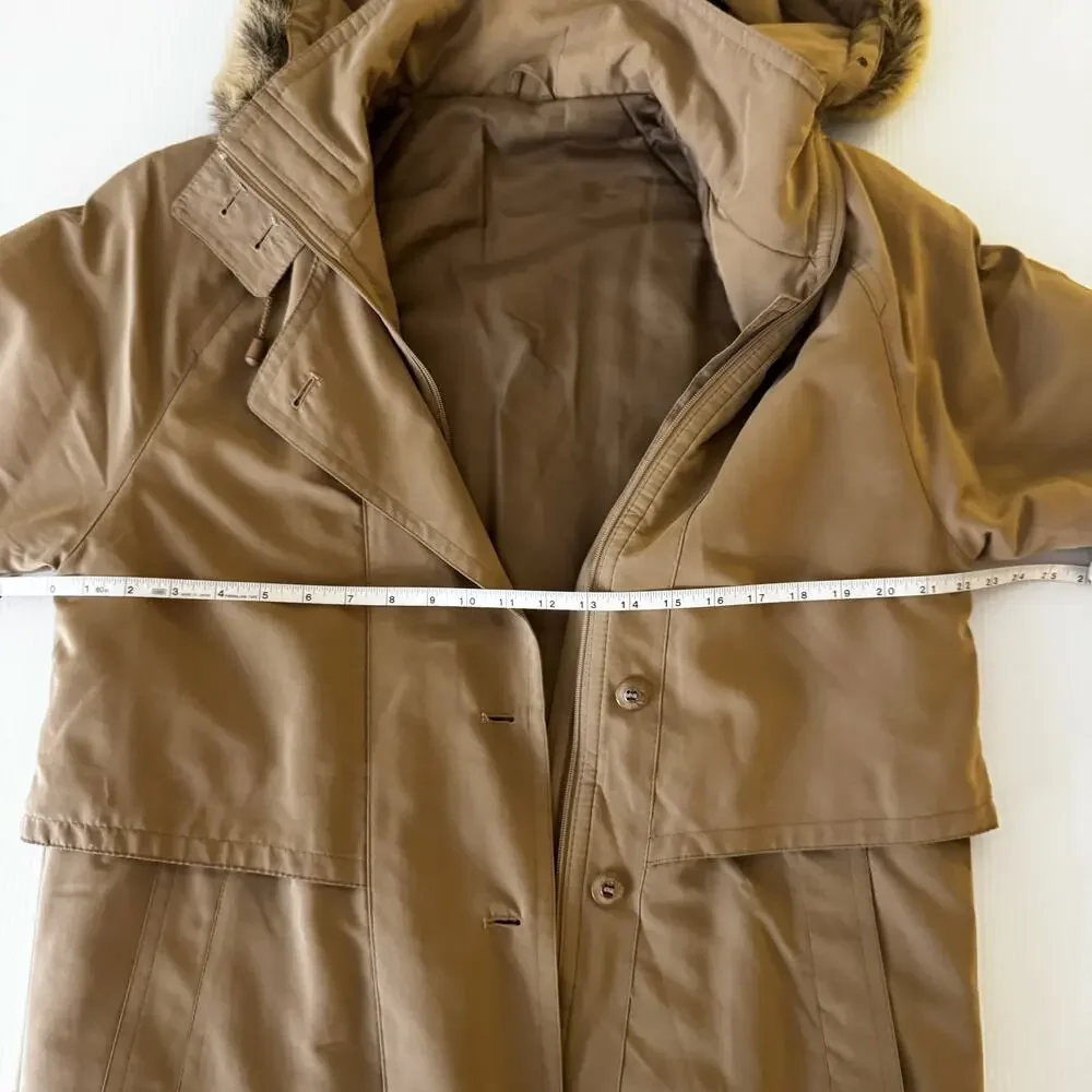 Vintage Camel Maxi Hooded Parka Fur Trim Insulated Winter Coat Made England XL - Picture 13 of 16